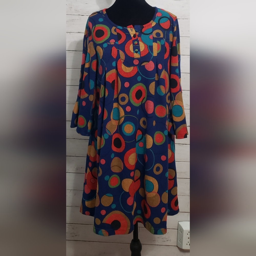 Boho Colorful Long Sleeve Dress Medium Flutter Sl At Wrist Soft 70s Retro Vintag